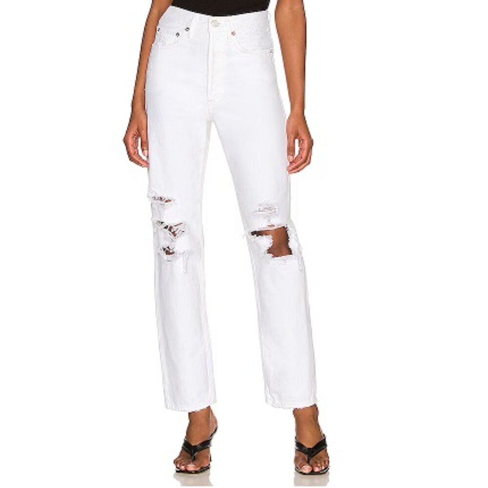 Agolde White 90s Mid Rise Loose Fit Jeans Button Fly, Size 29